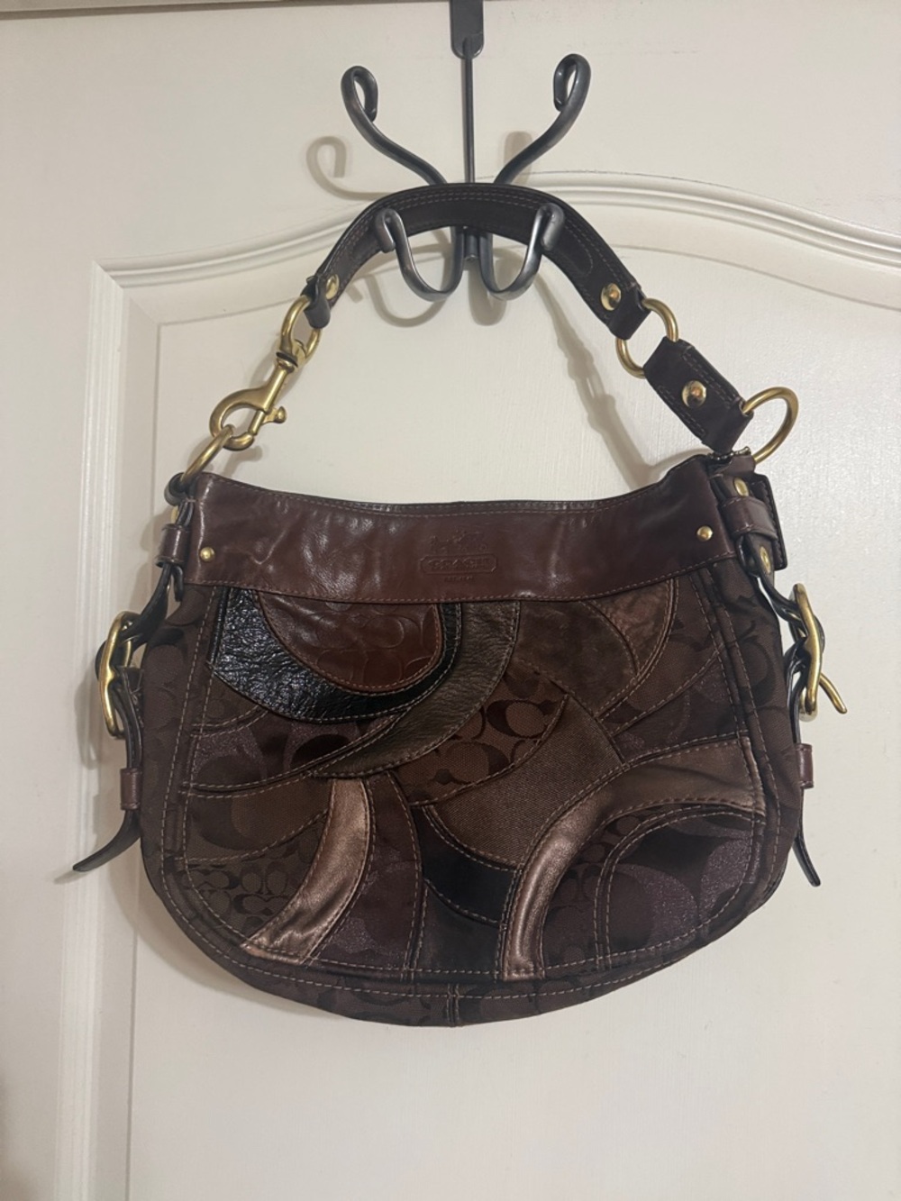 Coach Patchwork Shoulder Bag in Dark Brown and Brown